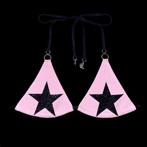 S𝔱𝔞𝔯 Baby Pink Triangle Bikini Top W Black Glitter Stars Etsy