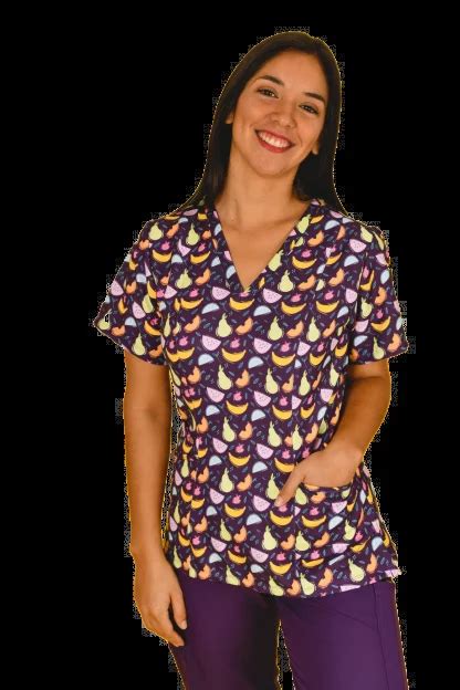 Uniforme Cl Nico Estampado Frutas Morado Tops Mujer Aur Sima