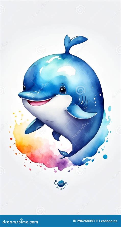 Colorful Watercolor Cute Whale Portrait Illustration on a White ...