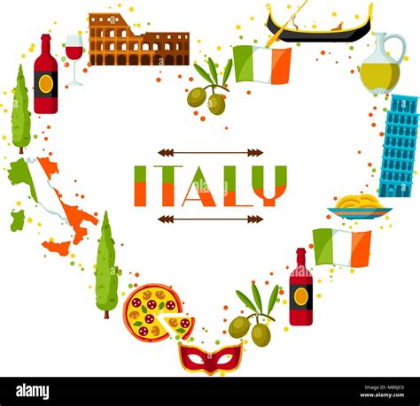 Italy Background Design Italian Symbols And Objects Stock Vector Image