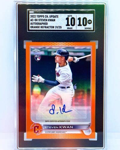 2022 Topps Chrome Update Steven Kwan RC Auto 25 Orange Guardians