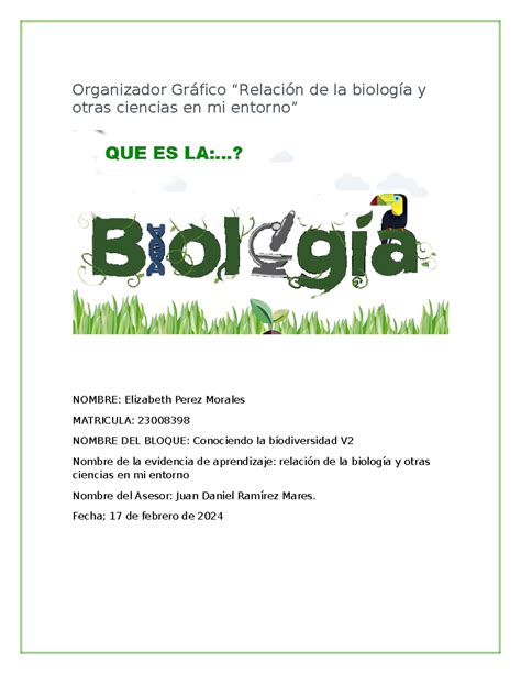 Bio Ea1 Elizabeth Documento Organizador Gráfico “relación De La Biología Y Otras Ciencias En