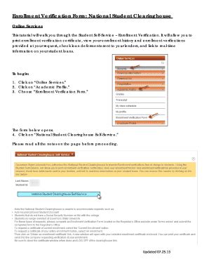 Fillable Online Enrollment Verification Form National Student