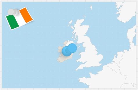 Mapa De Irlanda Con Un Alfiler Azul Anclado Bandera De Irlanda Vector