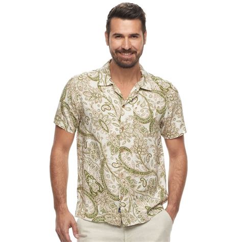 Mens Caribbean Joe Classic Fit Convertible Collar Tropical Button Down