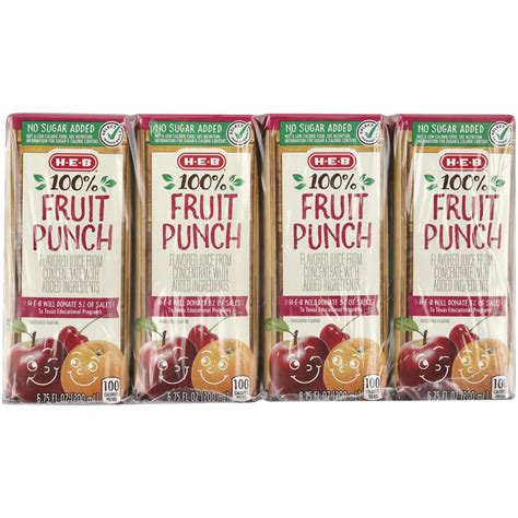 H E B Select Ingredients Fruit Punch 100 Juice 675 Oz Boxes Shop