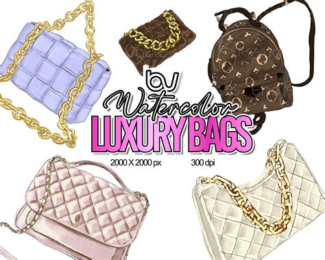 Watercolor Luxury Handbag Clipart Watercolor Purse Clipart Etsy