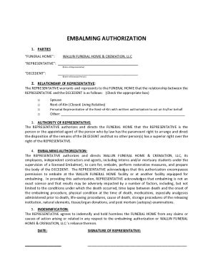 Fillable Online Embalming Authorization Fax Email Print Pdffiller