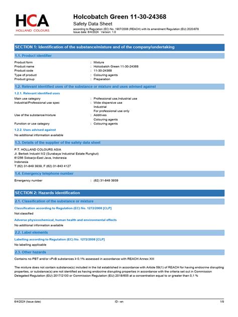 Holcobatch Green 11-30-24368 - Safety Data Sheet (SDS), EU - v1.0 | PDF ...