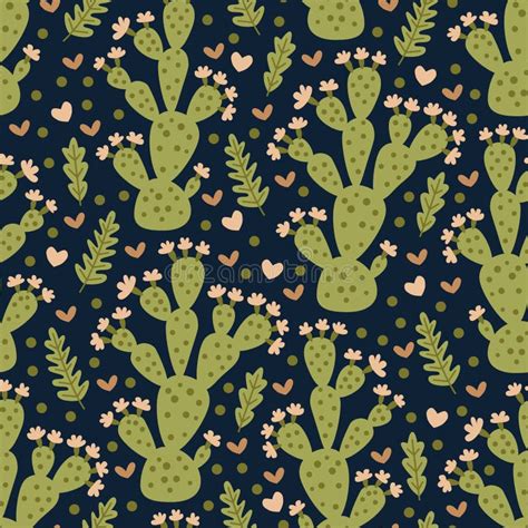 Vector Seamless Pattern With Different Cute Cactus Stock Illustration