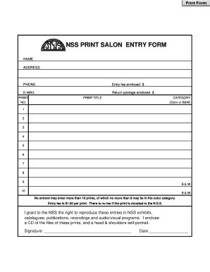 Fillable Online Caves NSS PRINT SALON ENTRY FORM Fax Email Print