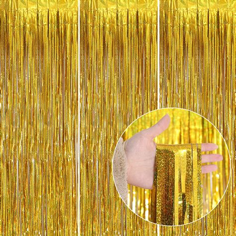 Buy 3 Pack Gold Backdrop Curtain 3 2 Ft X 8 2 Ft Gold Foil Fringe