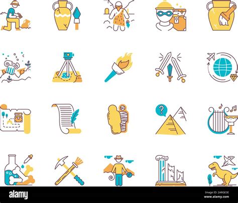 Conjunto De Iconos De Color De Arqueolog A Investigador En Excavaci N