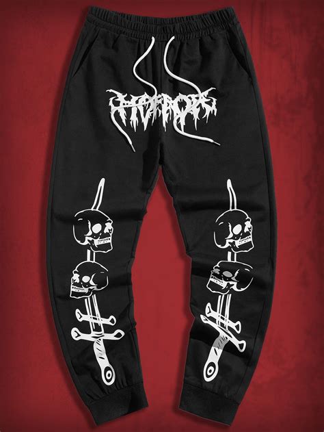 Is That The New Grunge Punk Guys Skeleton Print Drawstring Waist Sweatpants In 2024 Cool