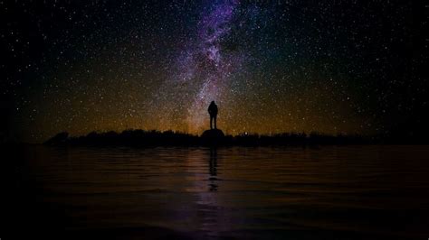 Silhouette Starry Sky Night Reflection Loneliness Solitude K Hd