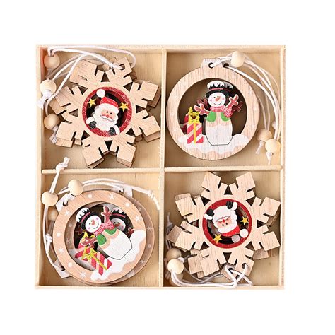 Njspdjh Set Of 12 Christmas Hanging Wood Ornaments Hollow Wood Cutout