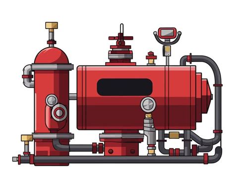 Un hidrante de fuego rojo con una manguera conectada a él Vector