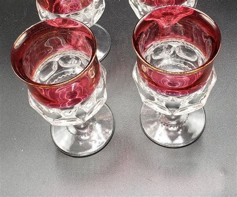 Set Of 2 Tiffin Kings Crown Stemware Ruby Thumbprint Etsy