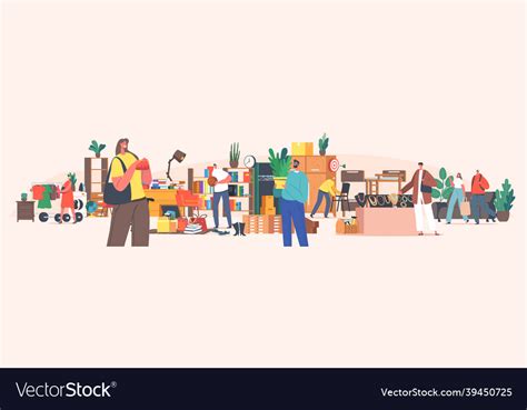 Characters visiting flea market for shopping Vector Image