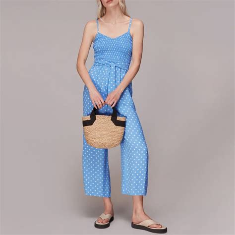 Blue Printed Shirred Jumpsuit Brandalley