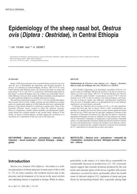 Epidemiology Of The Sheep Nasal Oestrus Ovis Diptera