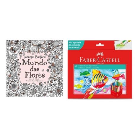 Kit Livro para Colorir Antiestresse Mundo Das Flores Lápis de Cor