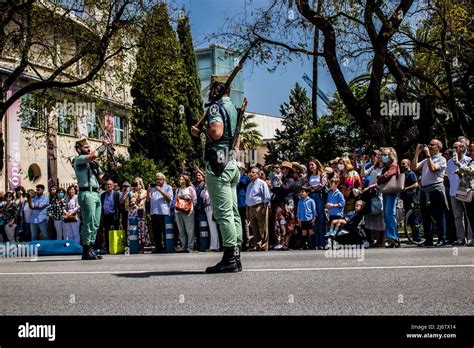 Seville, Spain - May 01, 2022 Parade of professional soldiers from the ...