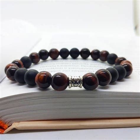 Mens Red Tiger Eye Bracelet Mens Matte Agate Onyx Beads Beaded