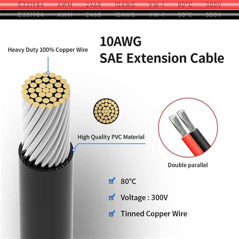 Cable de extensión SAE de 10 AWG 10 pies 3 6 10 20 35 50 pies