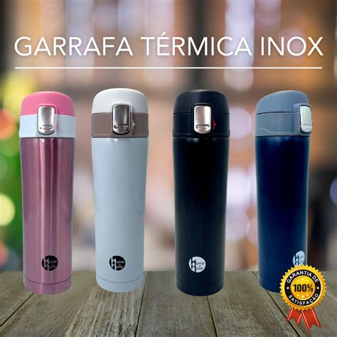 Garrafa De Agua Termica Inox Caf Suco Gua Ch Tampa Inquebravel Ml