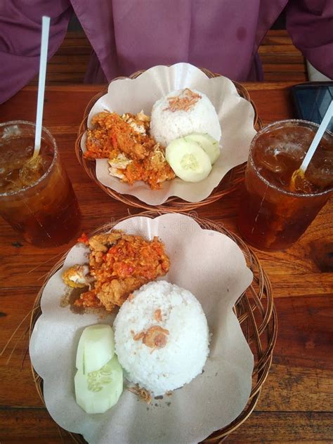 image   food image  indonesia called ayam geprek stock