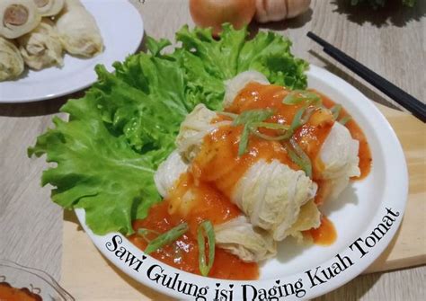 Resep Sawi Gulung Isi Daging Kuah Tomat Oleh Mamaraffiyya Cookpad