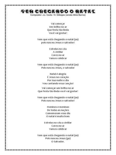 Letra Vem Que Está Chegando O Natal - Vem Chegando o Natal: Celebração e Alegria | PDF | Artes Linguísticas e ...