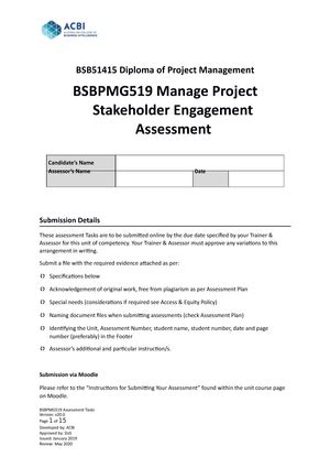 Bsbpmg Assessment Tasks Bsb Diploma Of Project Management