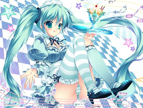 Aqua Eyes Aqua Hair Dress Hatsune Miku Long Hair Mikeou Panties Striped