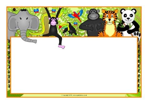 Jungle Themed A4 Page Borders Colorful Clip Art Borders