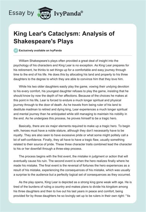 King Lears Cataclysm Analysis Of Shakespeares Plays 1370 Words