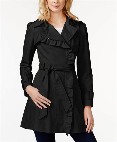 Jessica Simpson Ruffled Asymmetrical Trench Coat In Black Lyst