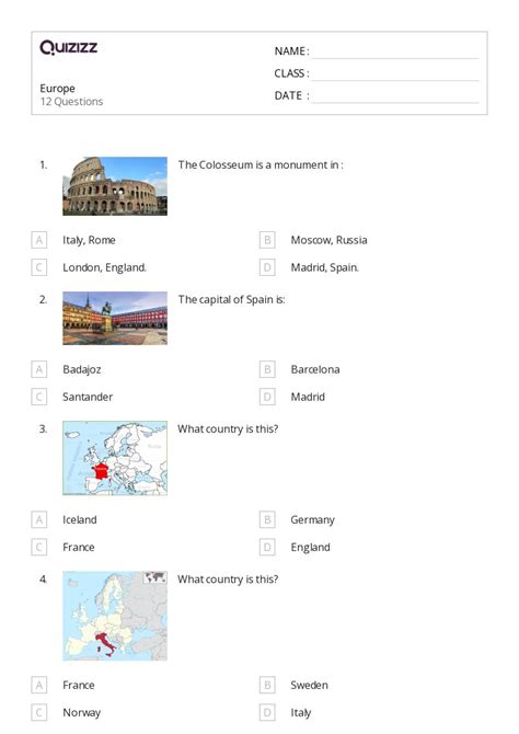 50 Countries In Europe Worksheets For 3rd Year On Quizizz Free