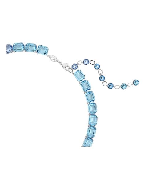 Swarovski Millenia Octagon Cut Rhodium Plated Necklace In Blue Myer