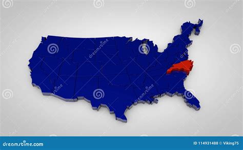 Usa Map with North Carolina Map Highlited 3d Render Stock Illustration ...