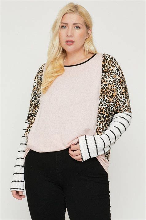 Plus Size Cheetah Print Long Sleeve Top Persix