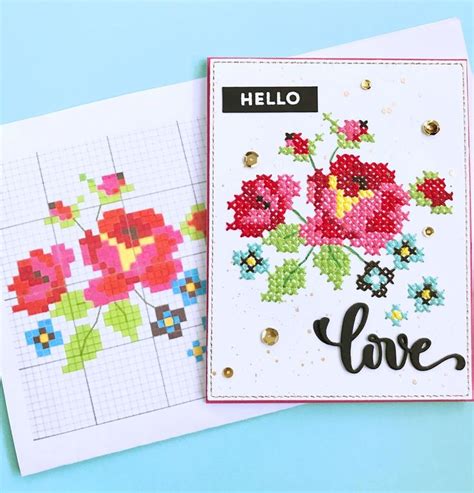 Two Cross Stitch Cards One With Flowers And The Other With Love