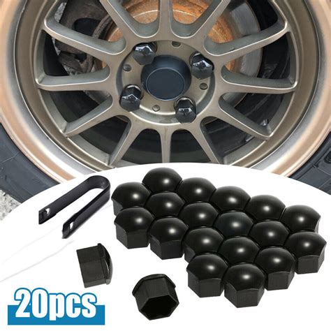 20Pcs 17mm Black Car Hub Screw Cover Auto Wheel Nut Caps Bolt Rims