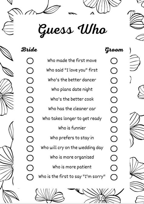 Guess Who Bridal Shower Game Etsy