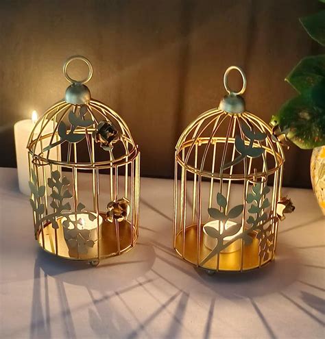 Buy Dream Deco Gold Colour Metal Iron Bird Cage Tealight Candle Holder