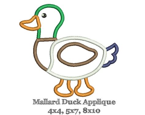 Mallard Duck Applique Design Machine Embroidery Sizes Digital