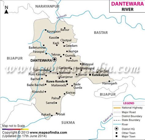 Dantewada River Map - District Boundary and Major Cities