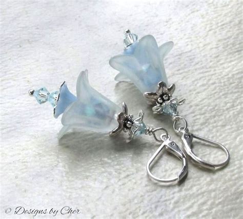 Pale Blue Lucite Flower Earrings Swarovski Crystals Silver Etsy