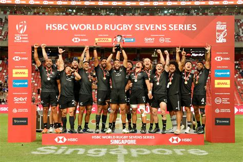 New Zealanders Lift HSBC Singapore Rugby 7s Trophy To Qualify for Paris